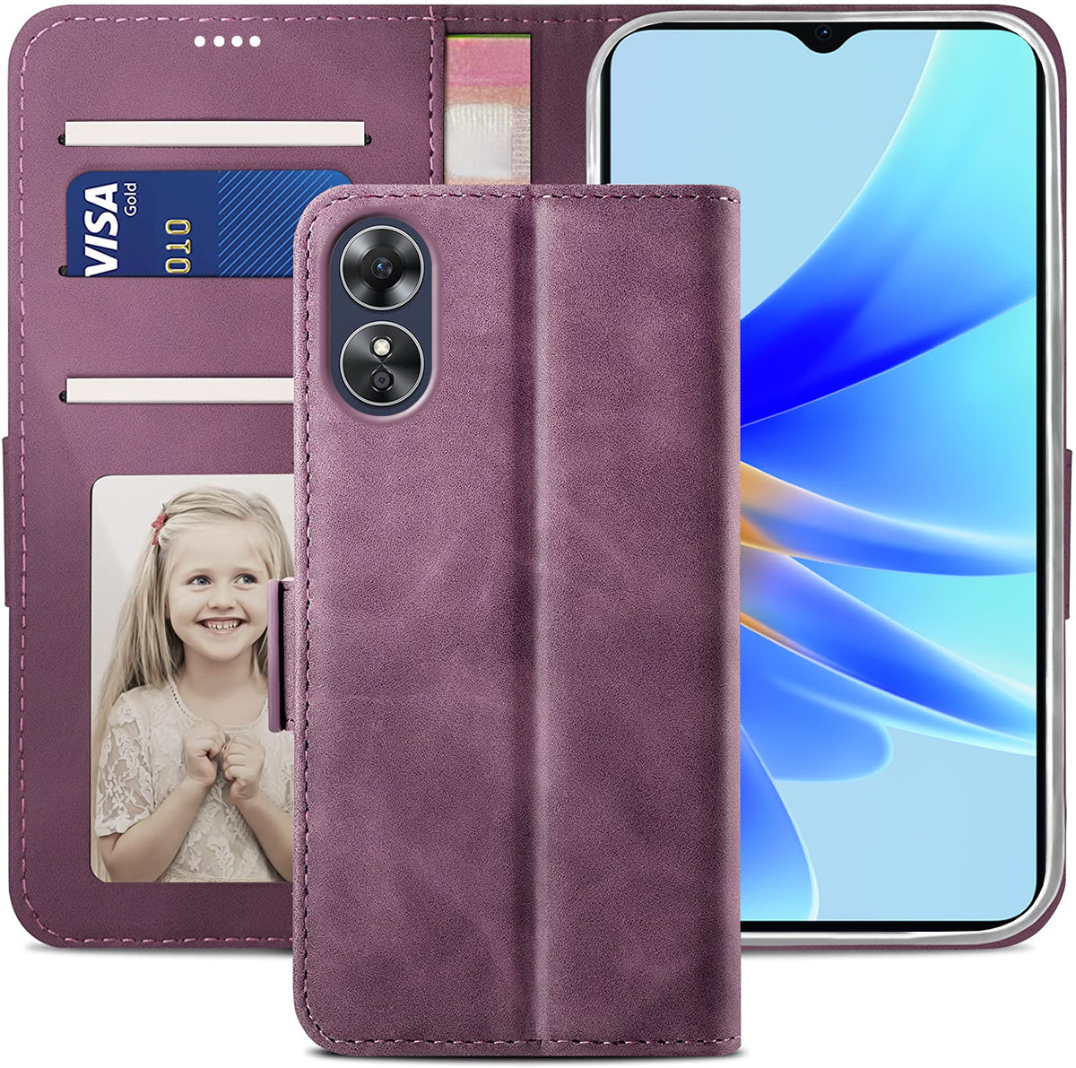 Oppo A78 5G Wallet Case Shockproof Full Body Protective Card Cover WINE RED
