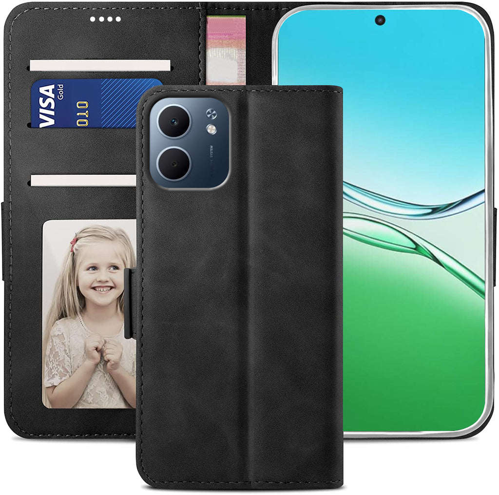 Oppo A5x Wallet Case Shockproof Full Body Protective Card Cover BLACK