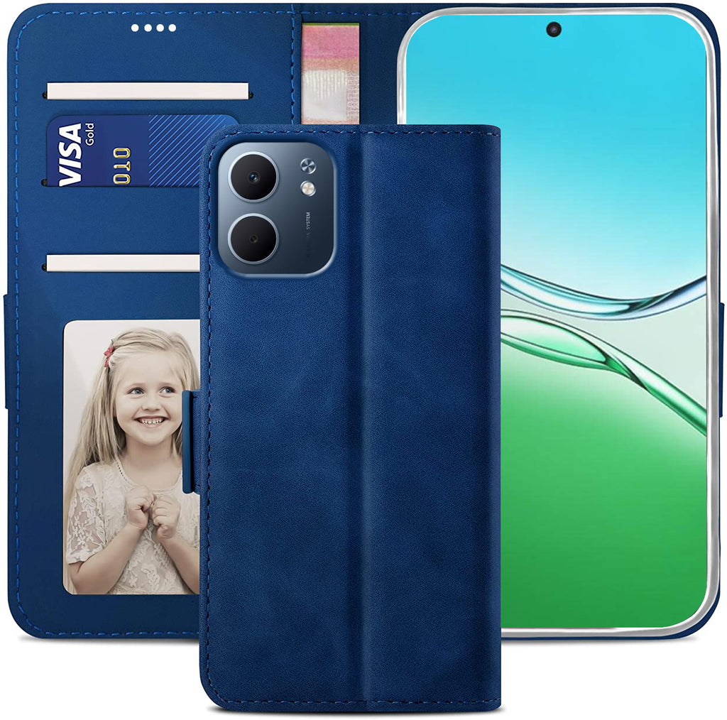 Oppo A5x Wallet Case Shockproof Full Body Protective Card Cover BLUE
