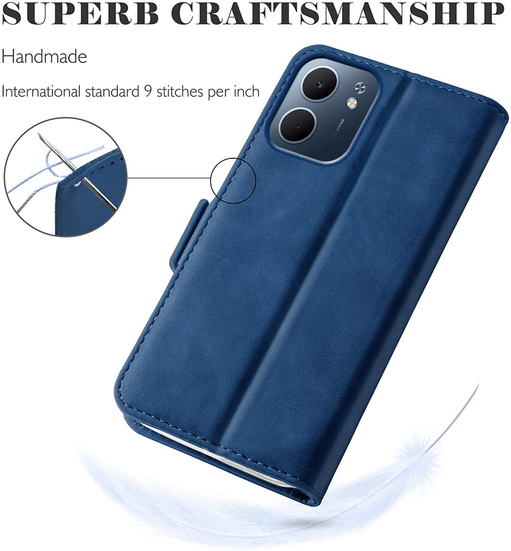 Oppo A5x Wallet Case Shockproof Full Body Protective Card Cover BLUE