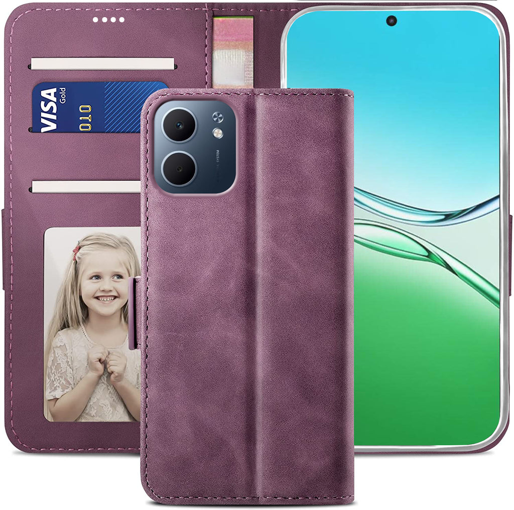 Oppo A5x Wallet Case Shockproof Full Body Protective Card Cover WINE RED