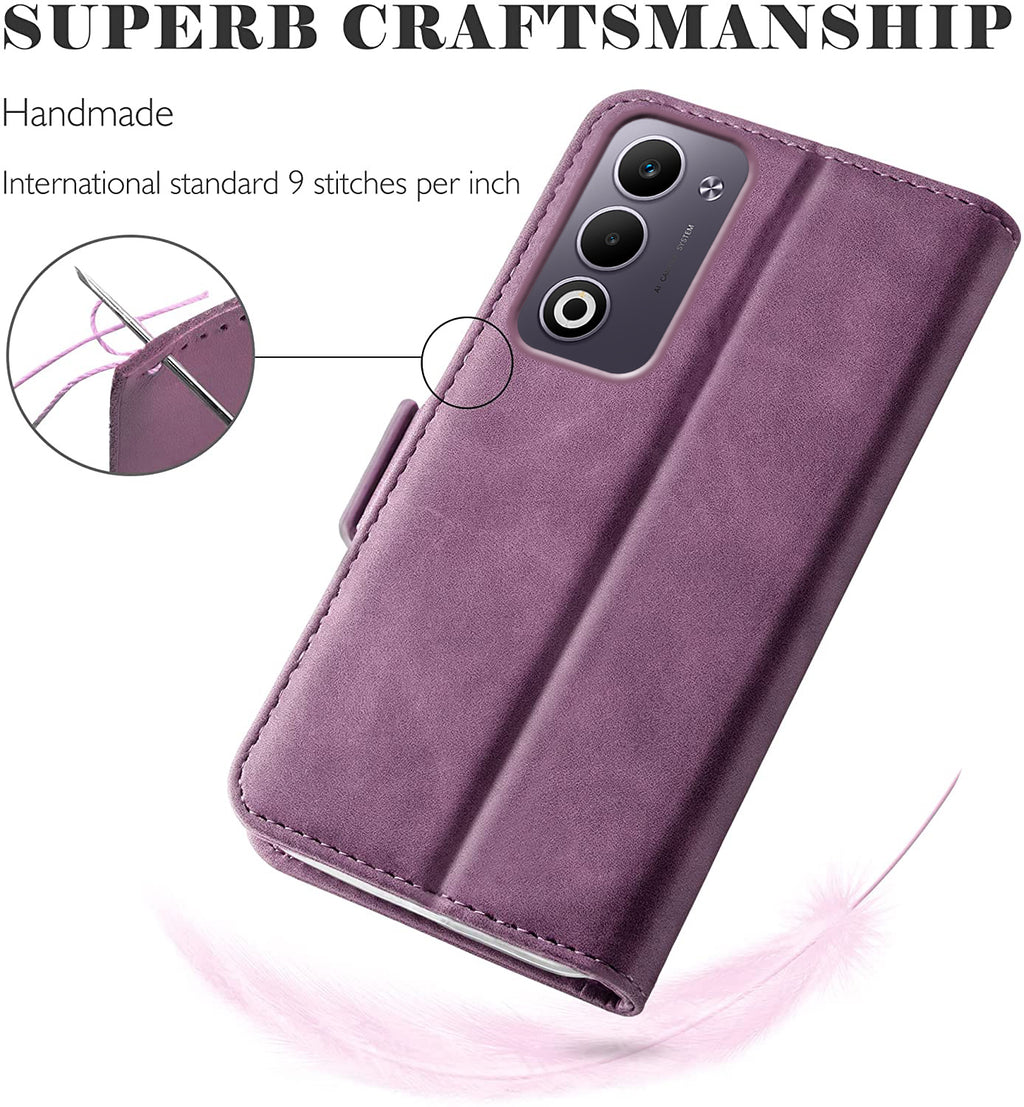 Oppo A5 2025 Wallet Case Shockproof Full Body Protective Card Cover WINE RED