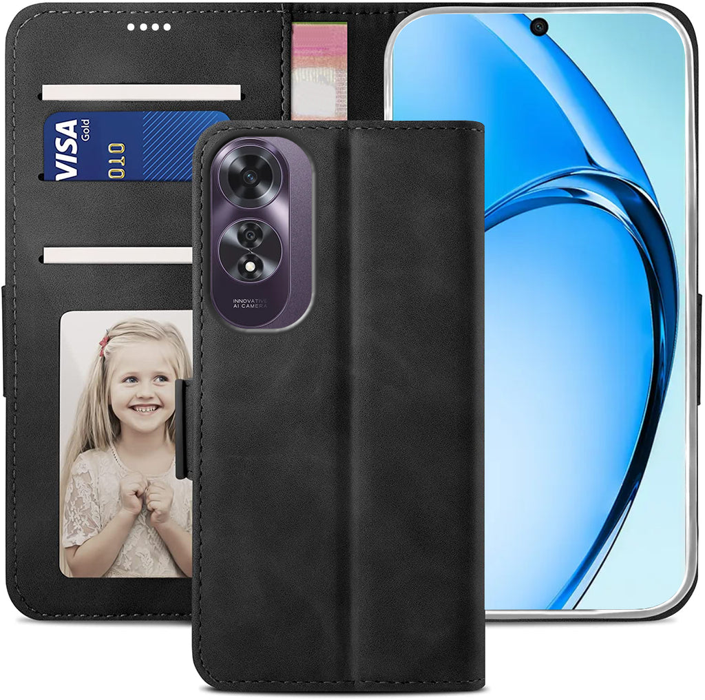 Oppo A60 4G Wallet Case Shockproof Full Body Protective Card Cover BLACK