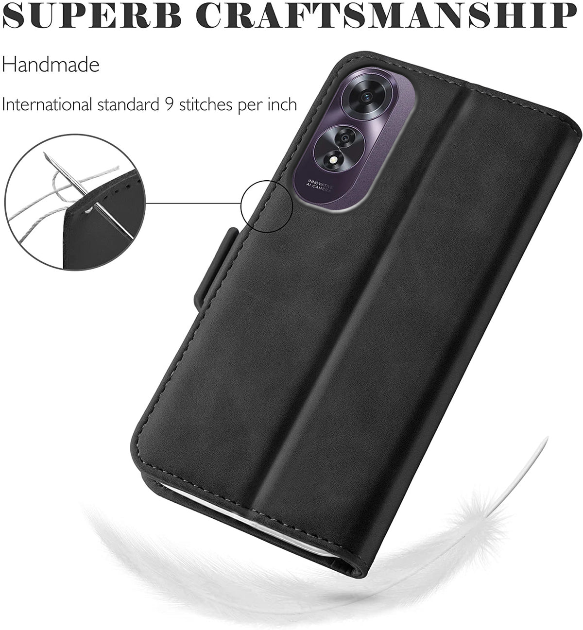 Oppo A60 4G Wallet Case Shockproof Full Body Protective Card Cover BLACK