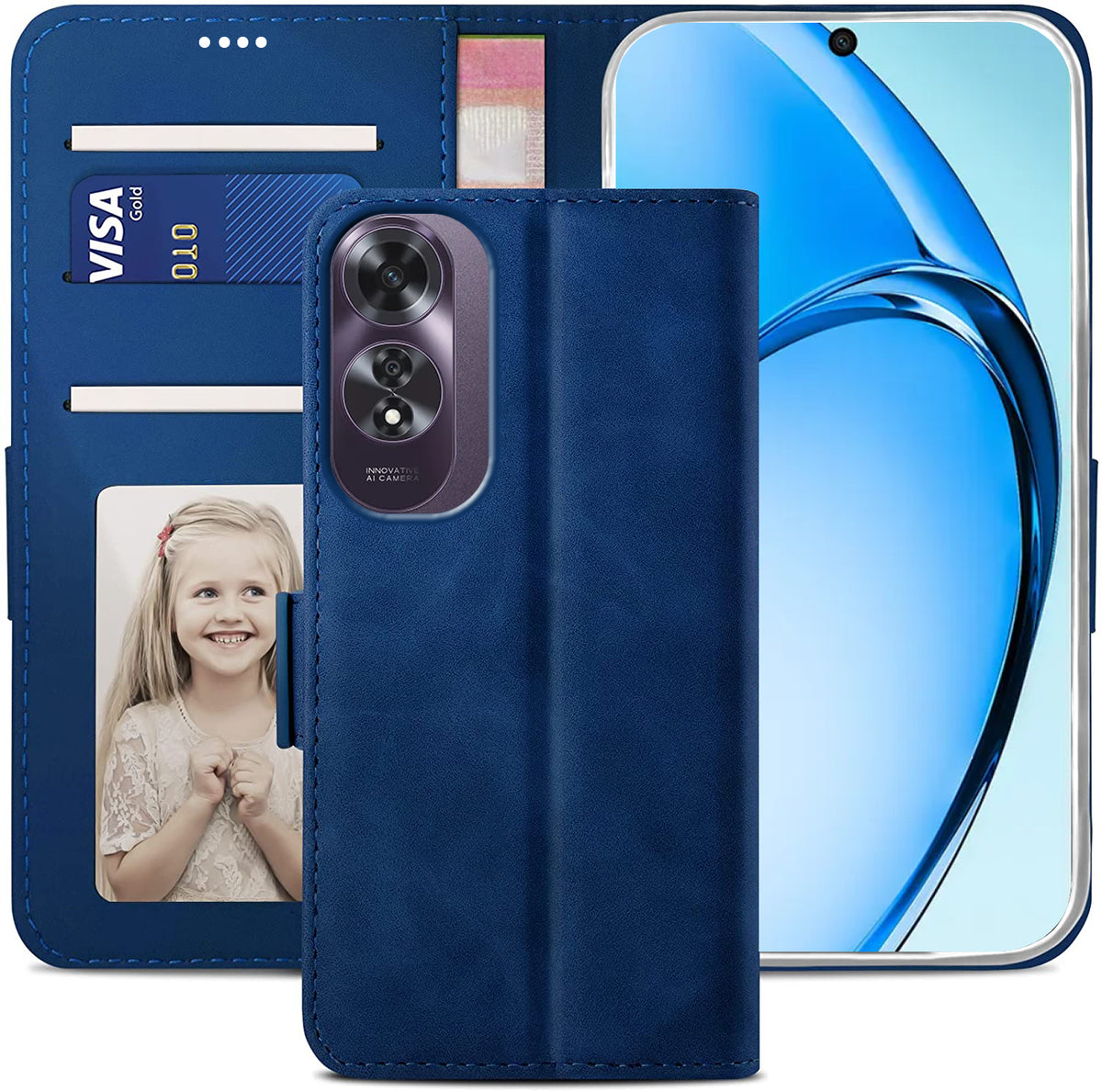 Oppo A60 4G Wallet Case Shockproof Full Body Protective Card Cover BLUE
