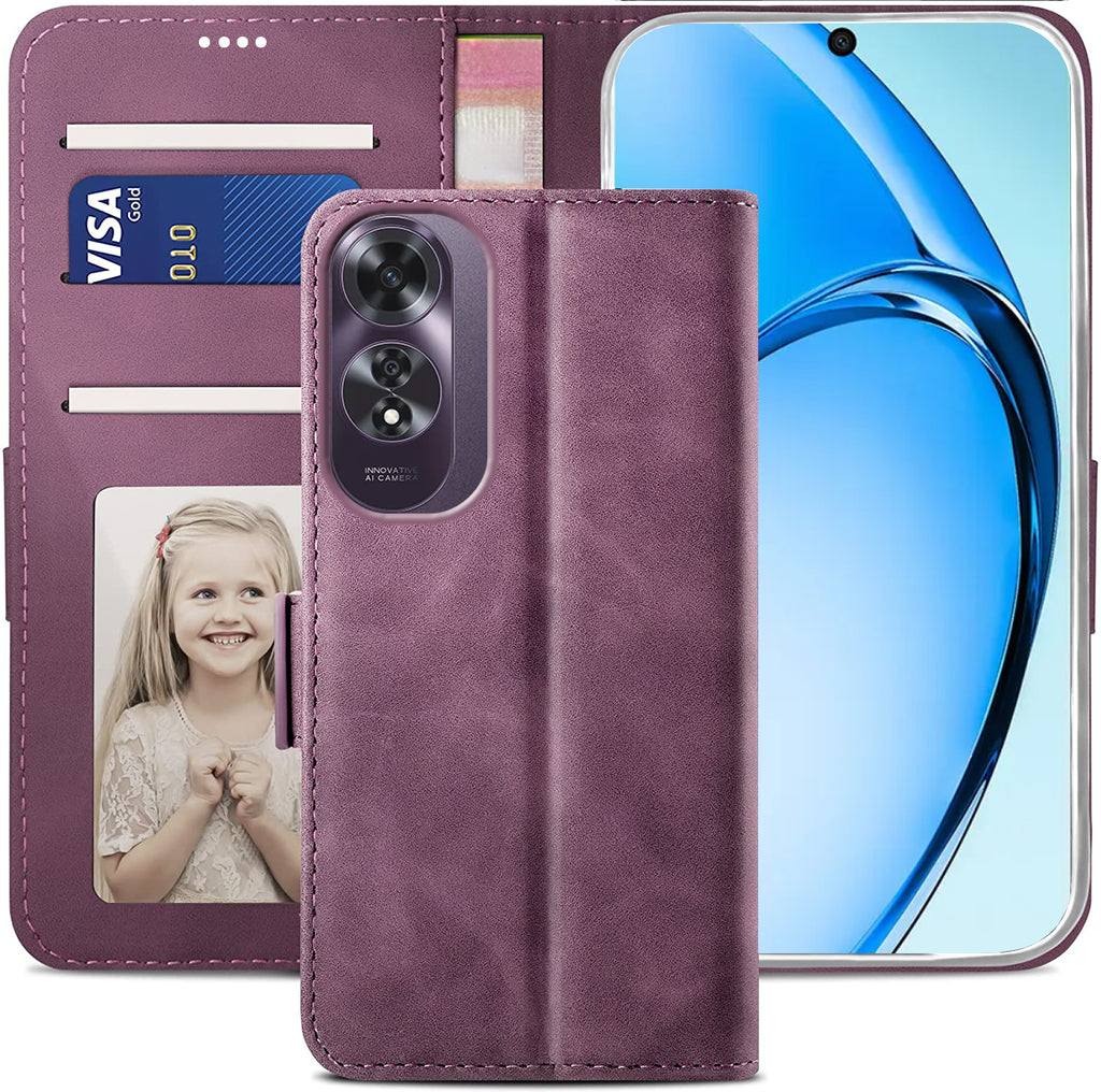 Oppo A60 4G Wallet Case Shockproof Full Body Protective Card Cover WINE RED