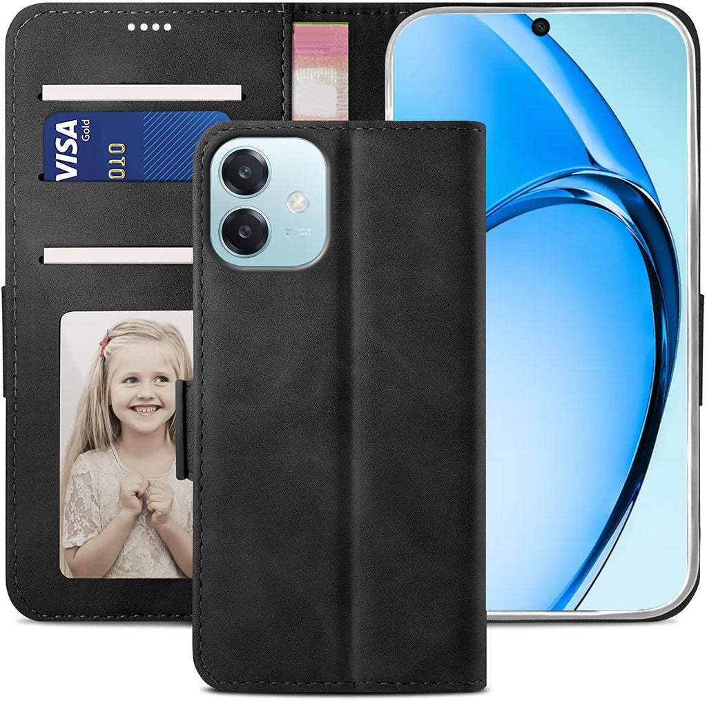 Oppo A60 5G Wallet Case Shockproof Full Body Protective Card Cover BLACK