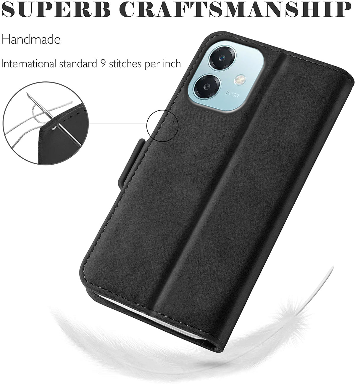 Oppo A60 5G Wallet Case Shockproof Full Body Protective Card Cover BLACK