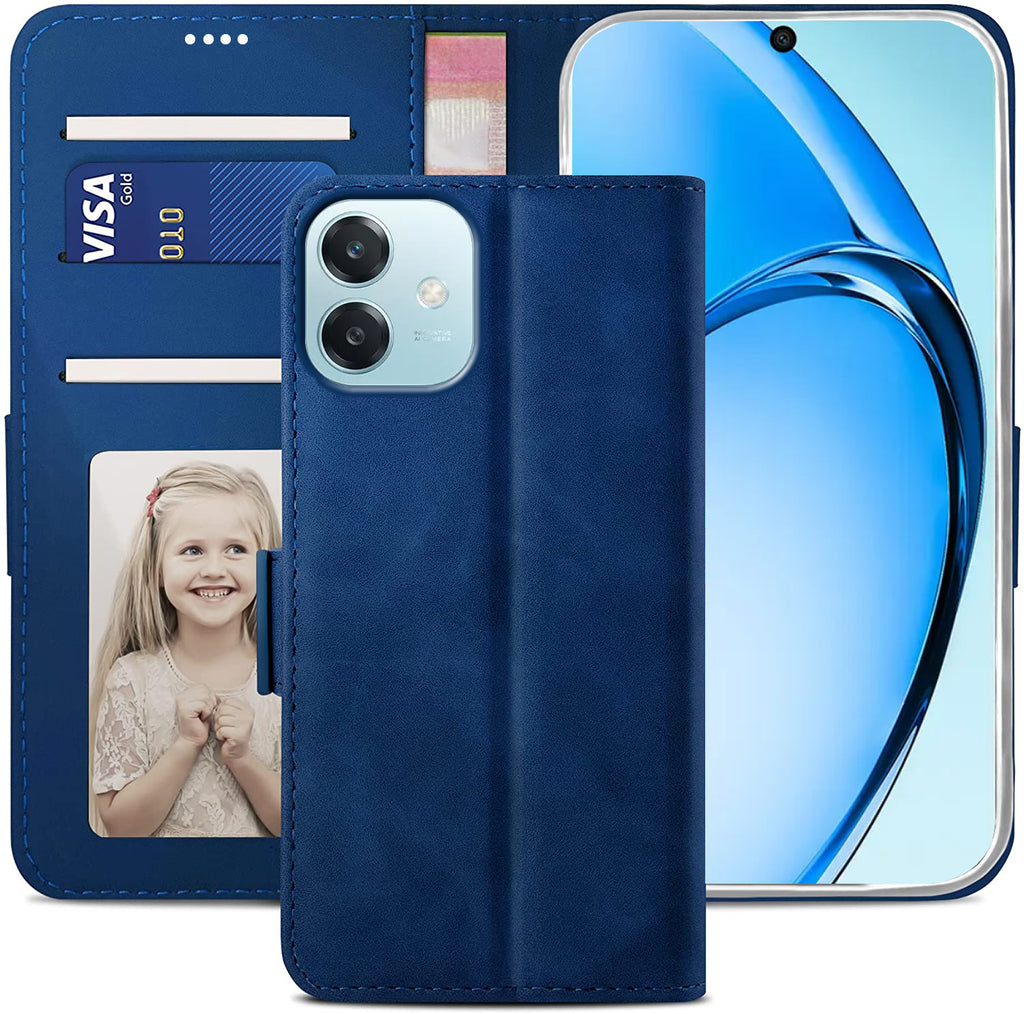 Oppo A40 Wallet Case Shockproof Full Body Protective Card Cover BLUE