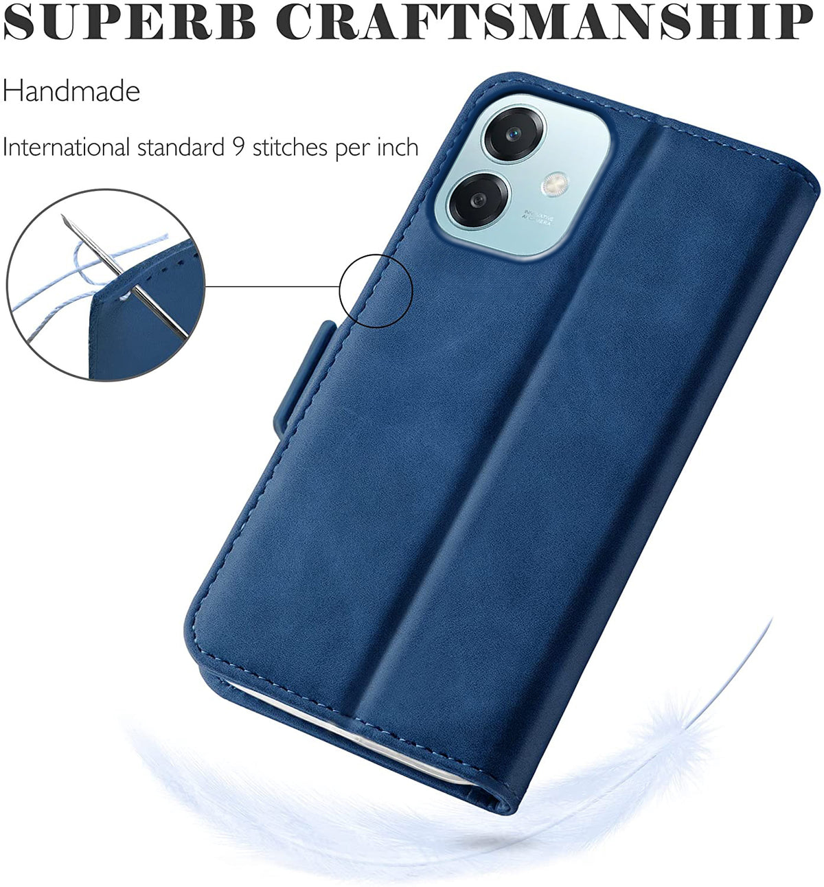 Oppo A40 Wallet Case Shockproof Full Body Protective Card Cover BLUE