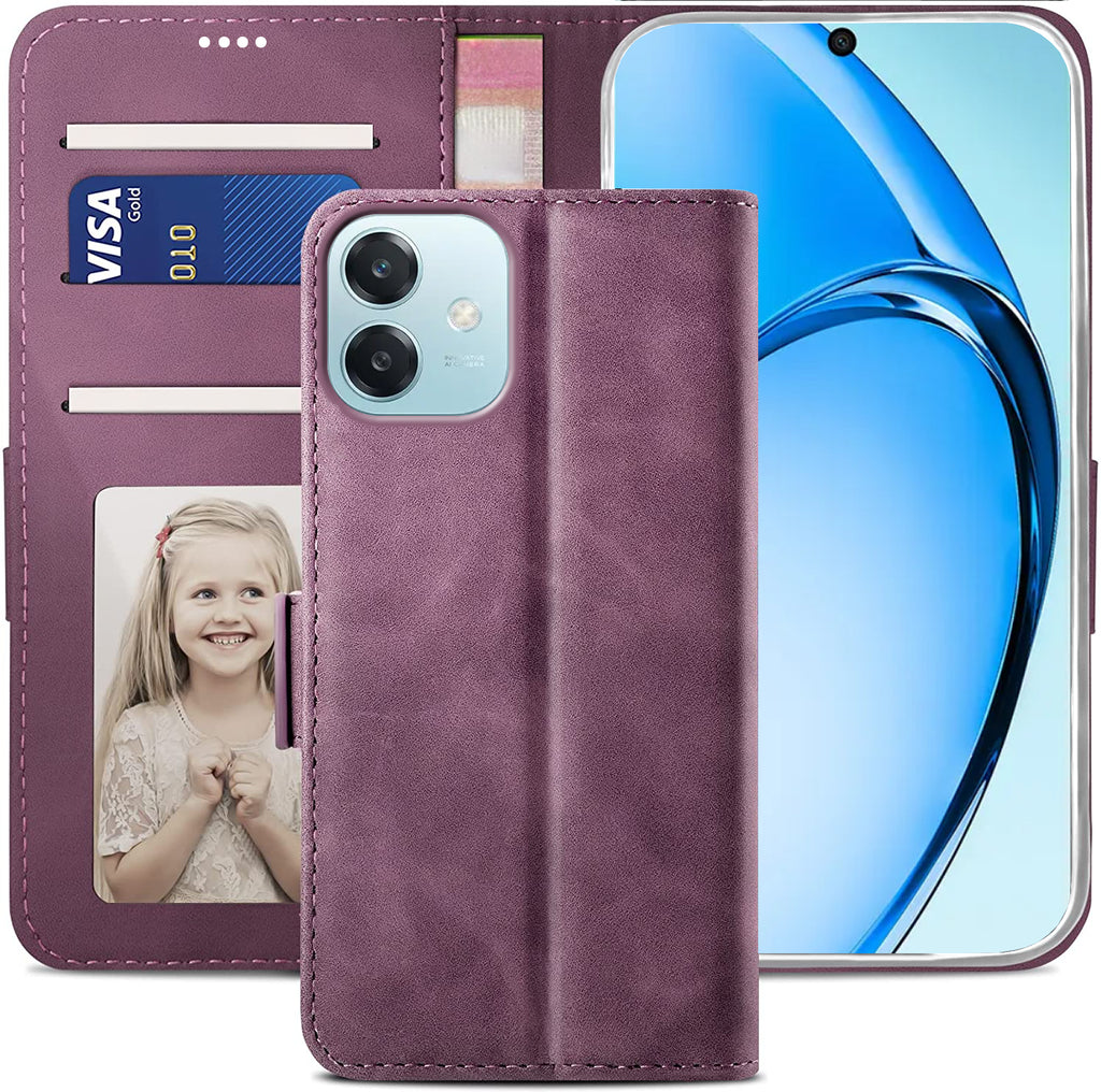 Oppo A60 5G Wallet Case Shockproof Full Body Protective Card Cover WINE RED