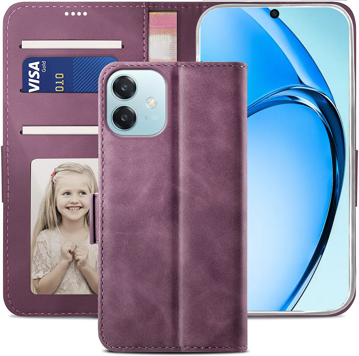 Oppo A60 5G Wallet Case Shockproof Full Body Protective Card Cover WINE RED
