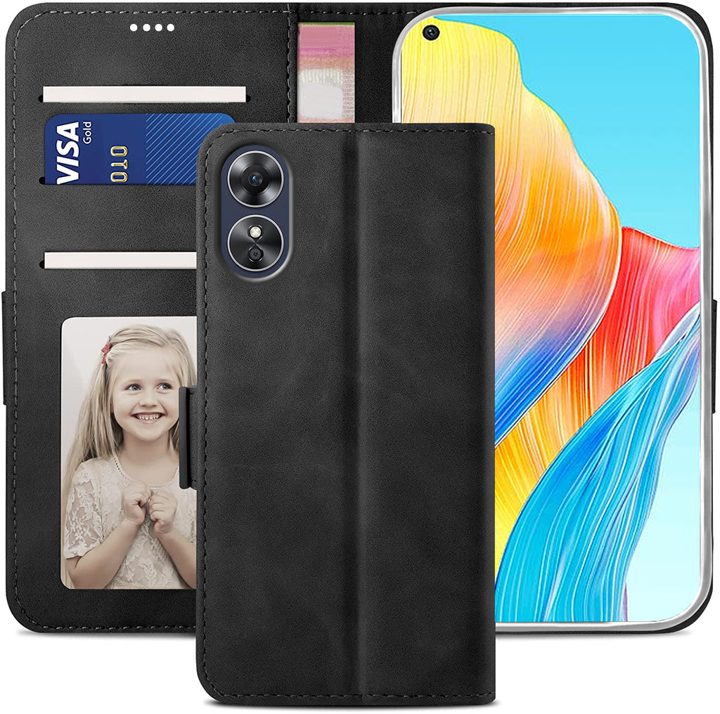 Oppo A78 4G Wallet Case Shockproof Full Body Protective Card Cover BLACK