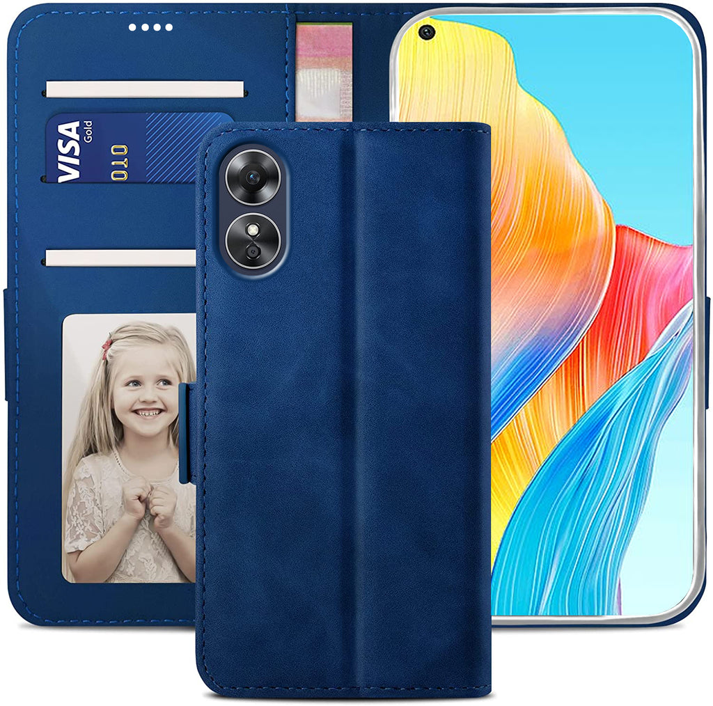 Oppo A78 4G Wallet Case Shockproof Full Body Protective Card Cover BLUE