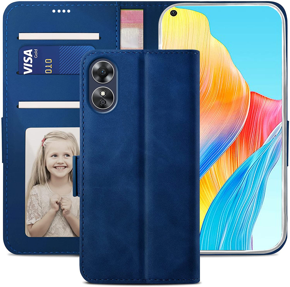 Oppo A78 4G Wallet Case Shockproof Full Body Protective Card Cover BLUE