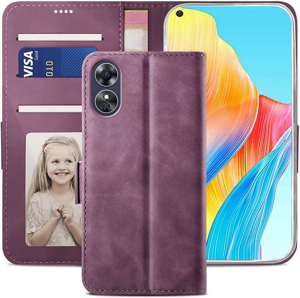 Oppo A78 4G Wallet Case Shockproof Full Body Protective Card Cover WINE RED