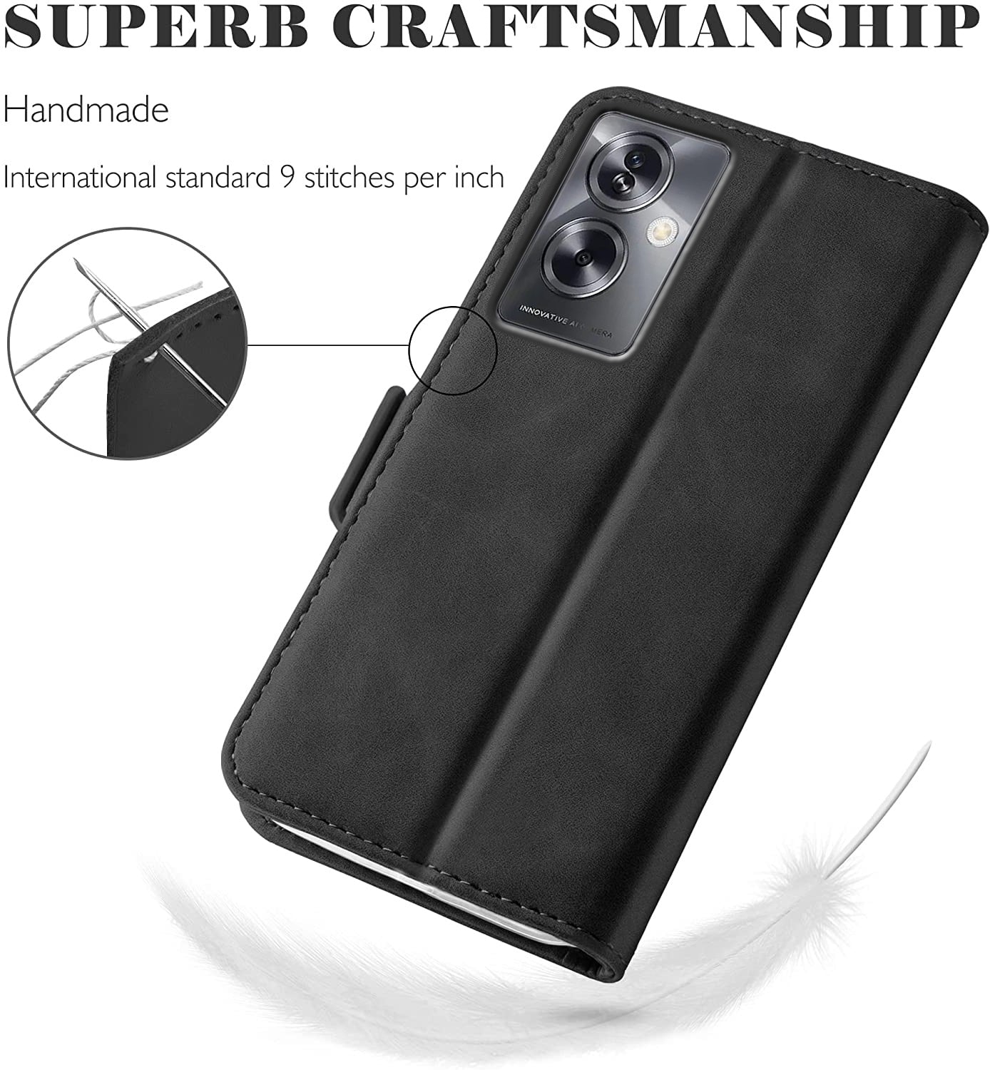 Oppo A79 Wallet Case Shockproof Full Body Protective Card Cover BLACK