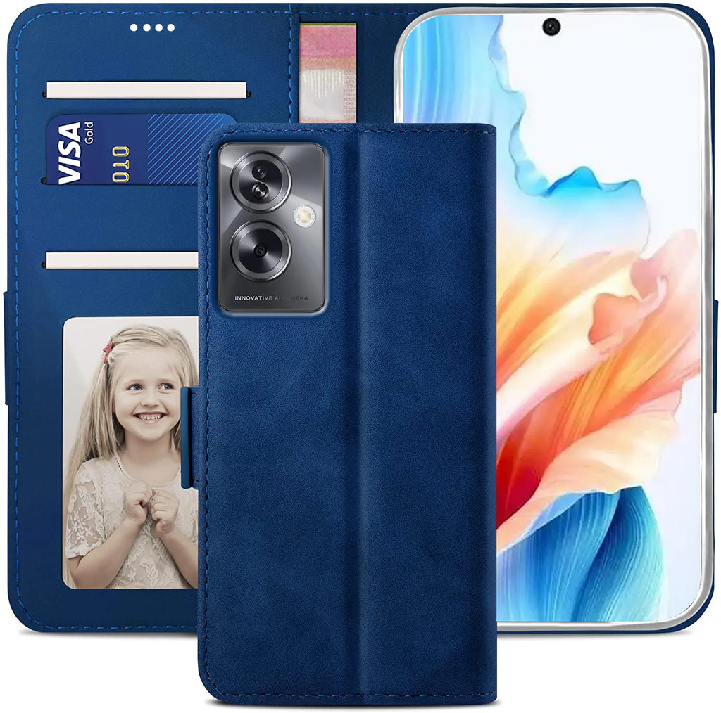 Oppo A79 Wallet Case Shockproof Full Body Protective Card Cover BLUE