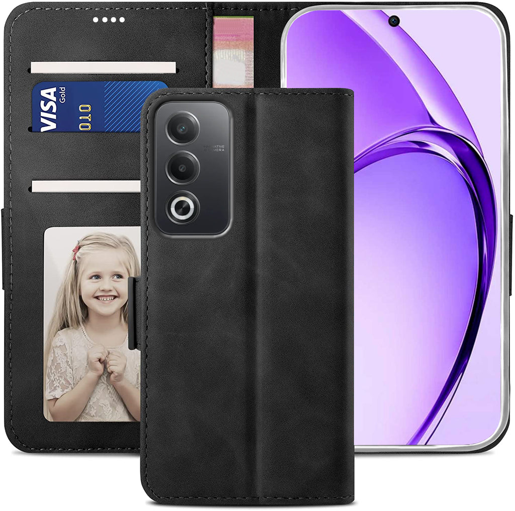 Oppo A80 Wallet Case Shockproof Full Body Protective Card Cover BLACK