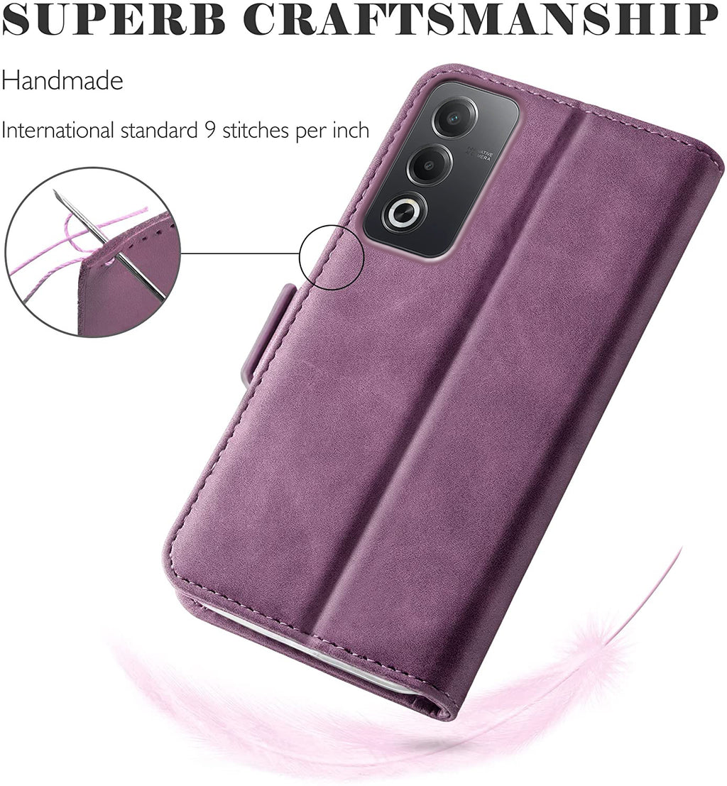 Oppo A80 Wallet Case Shockproof Full Body Protective Card Cover WINE RED