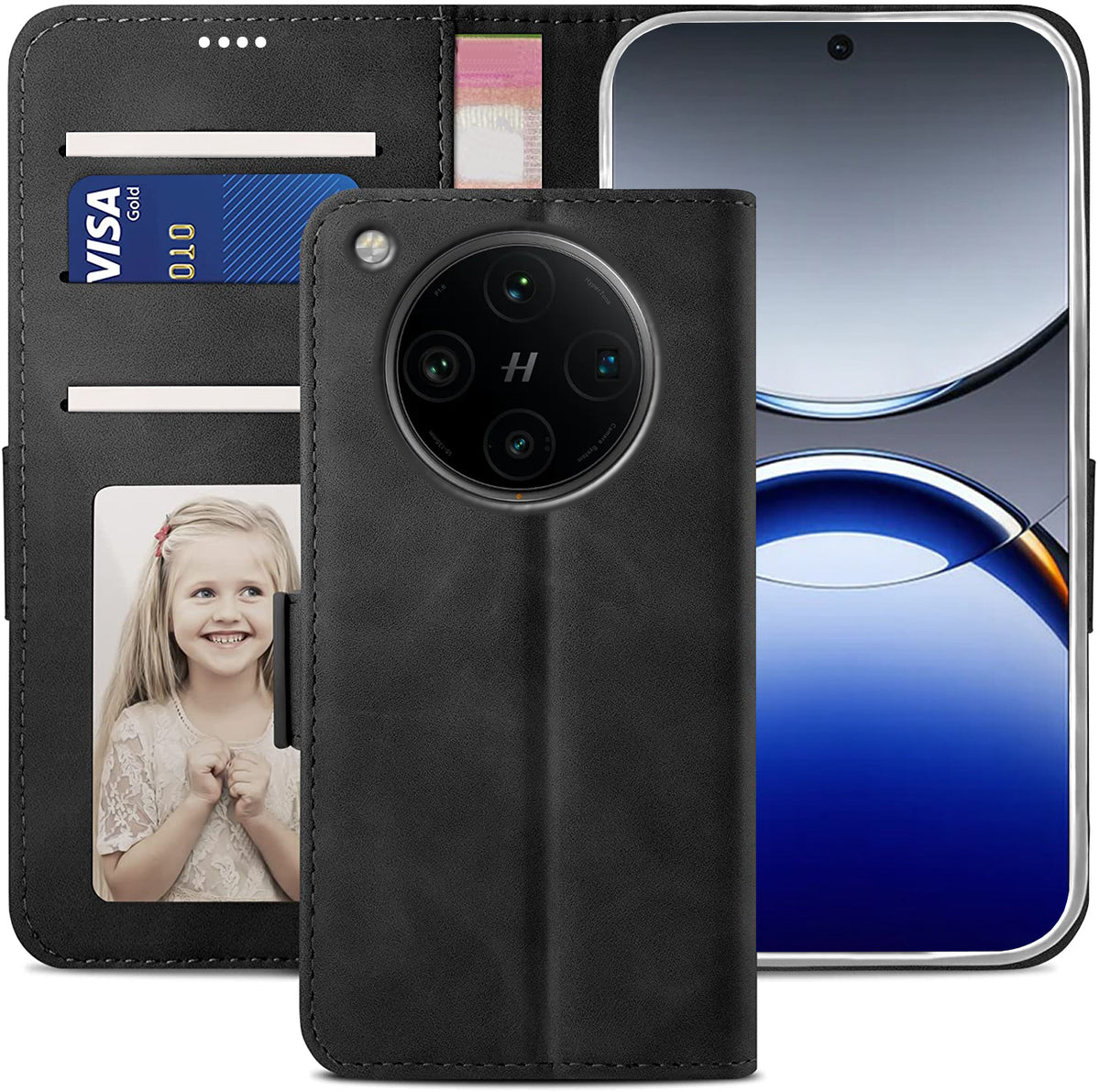 Oppo Find X8 Pro Wallet Case Shockproof Full Body Protective Card Cover BLACK