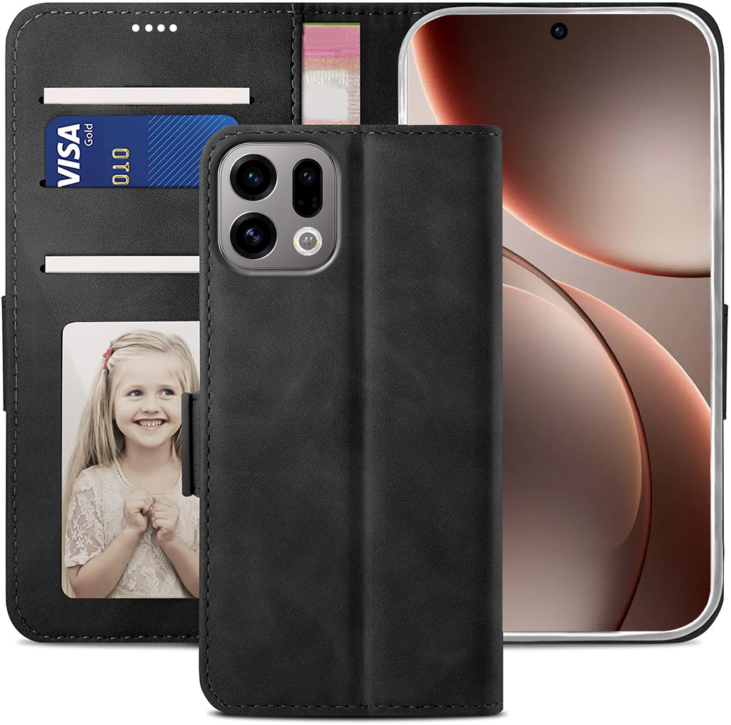 Oppo Find X9 Wallet Case Shockproof Full Body Protective Card Cover BLACK