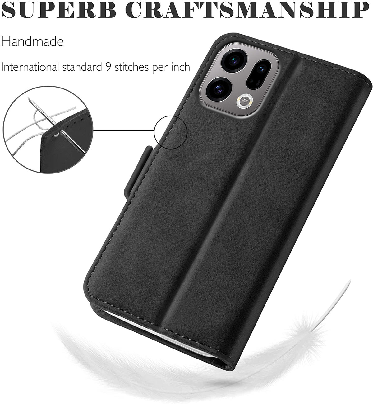 Oppo Find X9 Wallet Case Shockproof Full Body Protective Card Cover BLACK