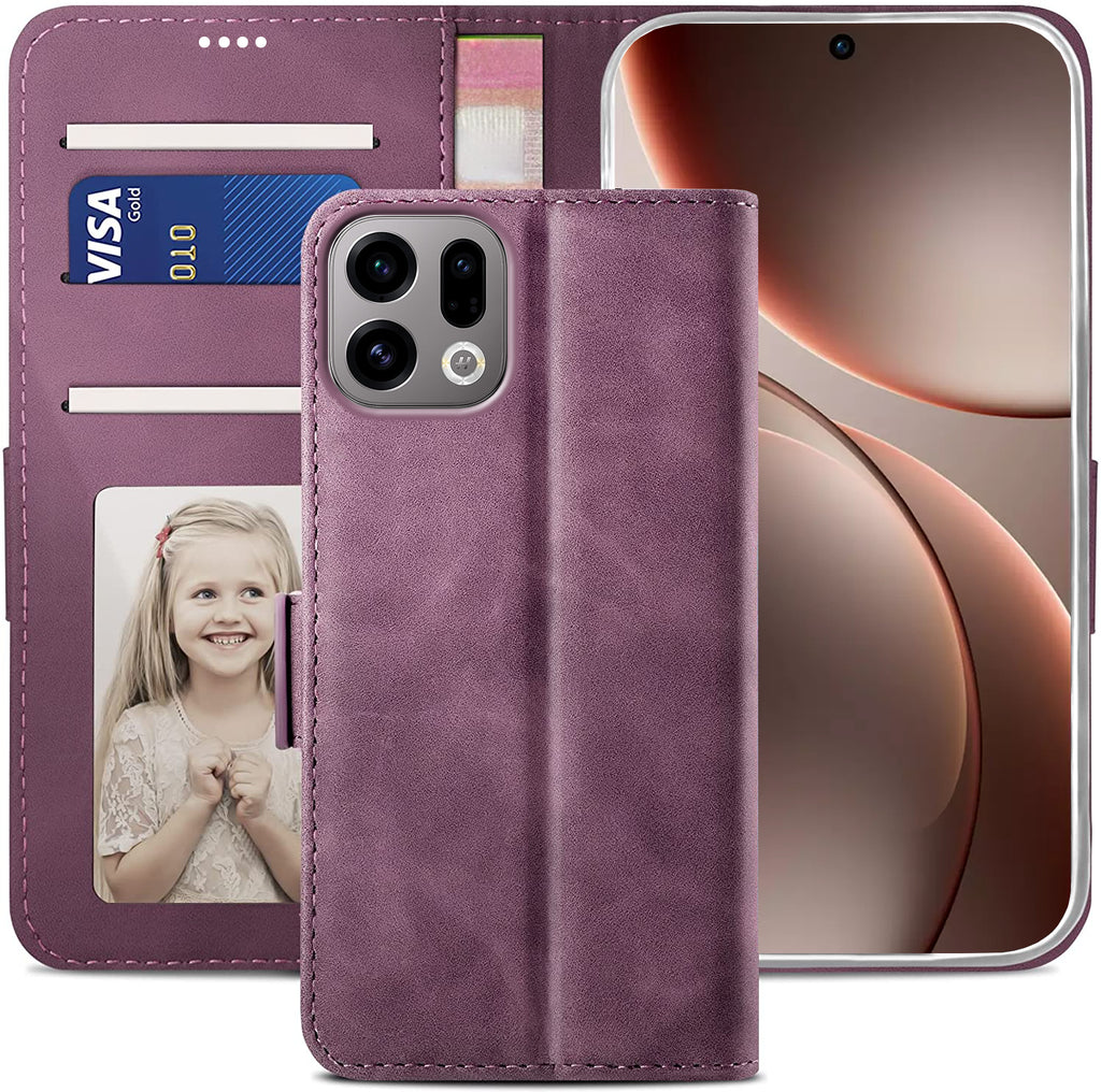 Oppo Find X9 Pro Wallet Case Shockproof Full Body Protective Card Cover WINE RED