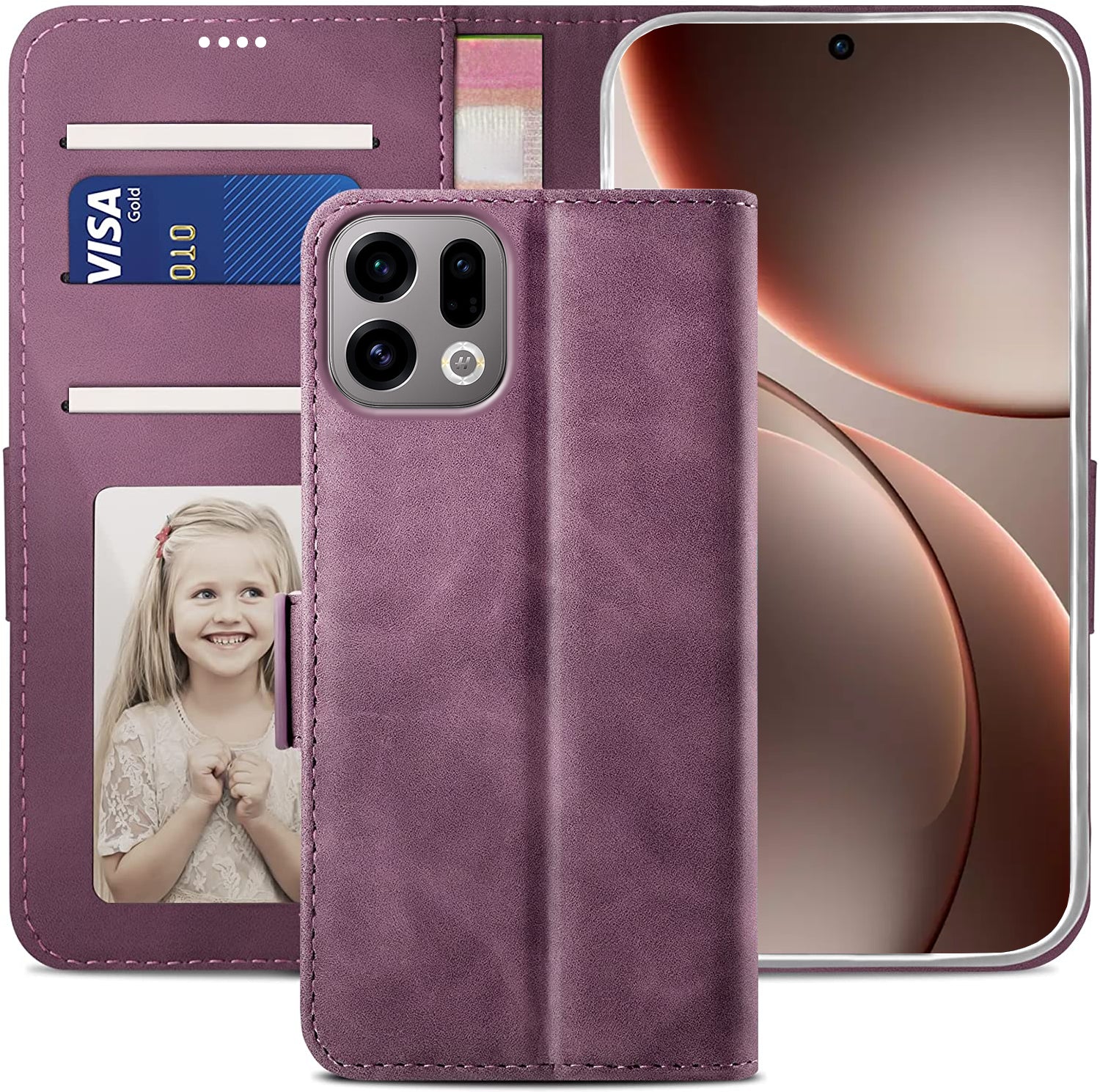 Oppo Find X9 Pro Wallet Case Shockproof Full Body Protective Card Cover WINE RED