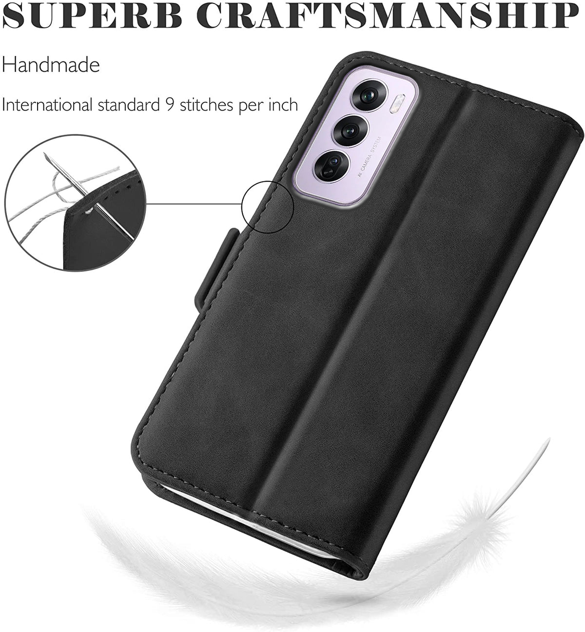Oppo Reno 12 Wallet Case Shockproof Full Body Protective Card Cover BLACK