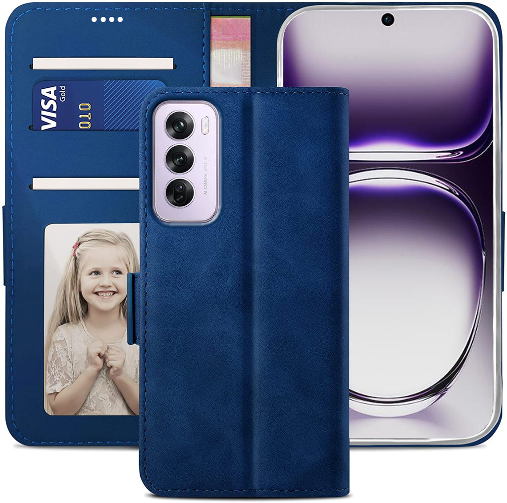 Oppo Reno 12 Pro Wallet Case Shockproof Full Body Protective Card Cover BLUE