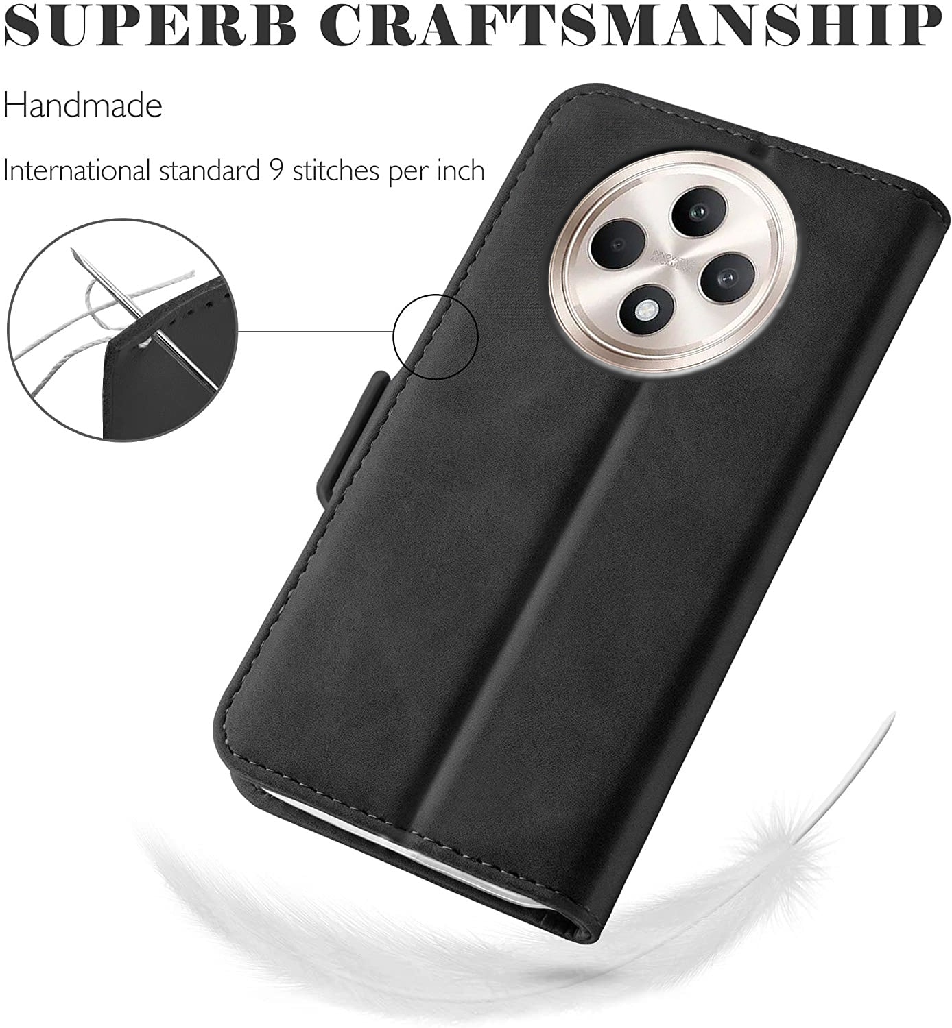 Oppo Reno 12 F Wallet Case Shockproof Full Body Protective Card Cover BLACK