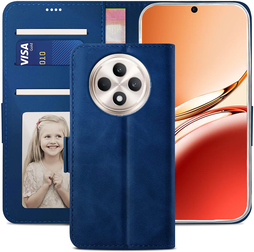 Oppo Reno 12 F Wallet Case Shockproof Full Body Protective Card Cover BLUE