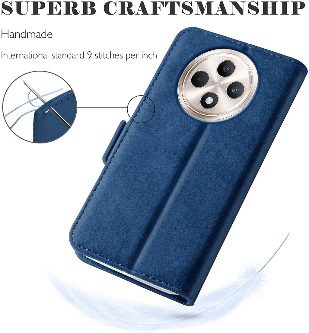 Oppo Reno 12 F Wallet Case Shockproof Full Body Protective Card Cover BLUE