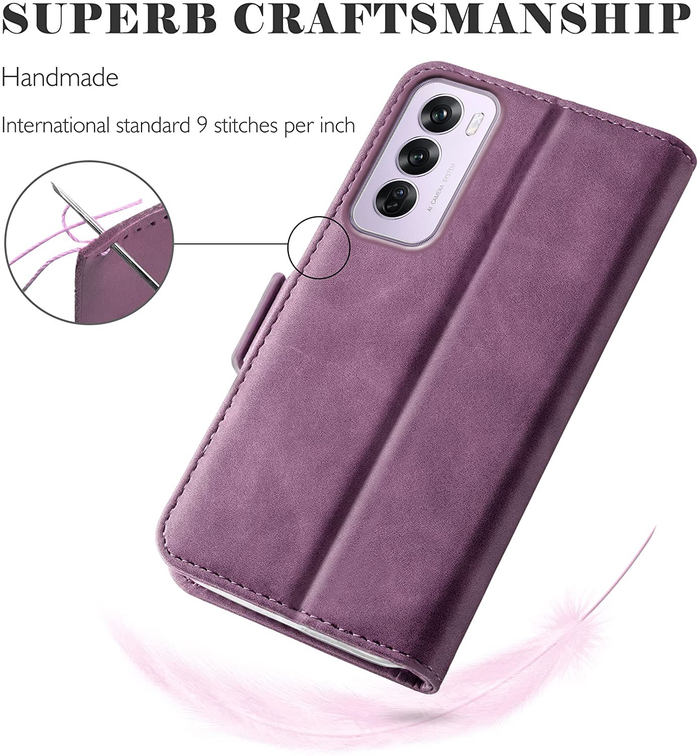Oppo Reno 12 Wallet Case Shockproof Full Body Protective Card Cover WINE RED