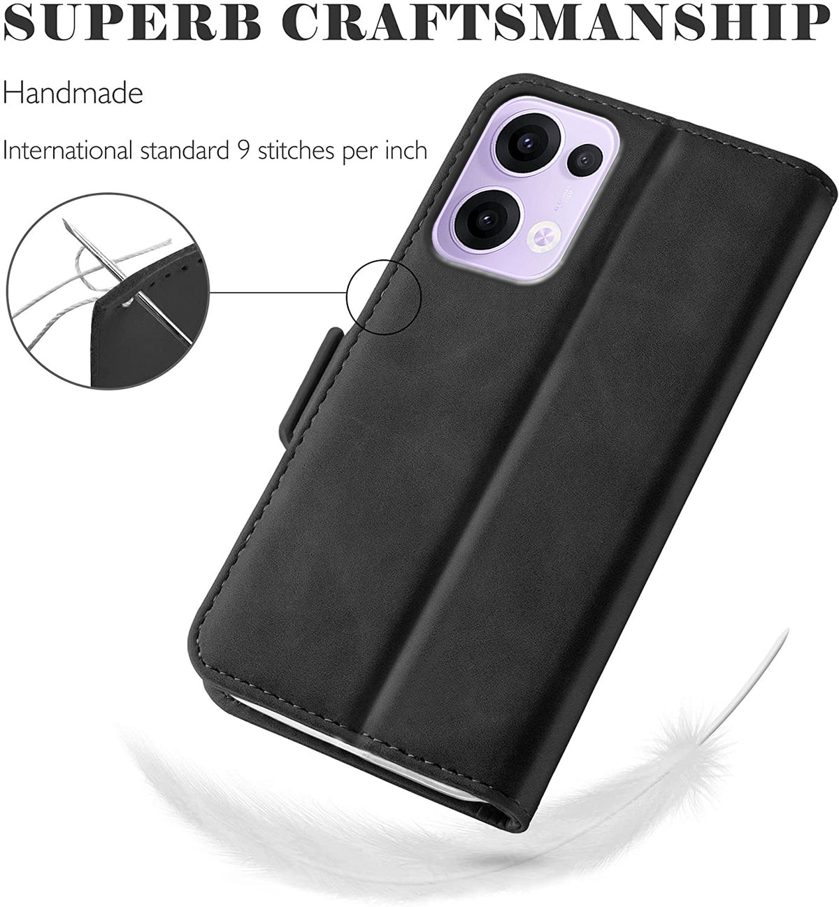 Oppo Reno 13 Wallet Case Shockproof Full Body Protective Card Cover BLACK