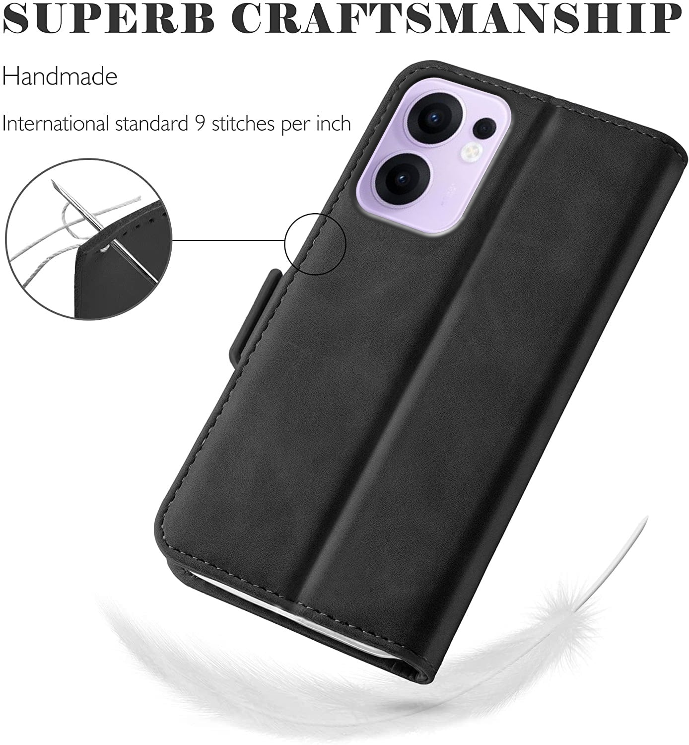 Oppo Reno 13F Wallet Case Shockproof Full Body Protective Card Cover BLACK