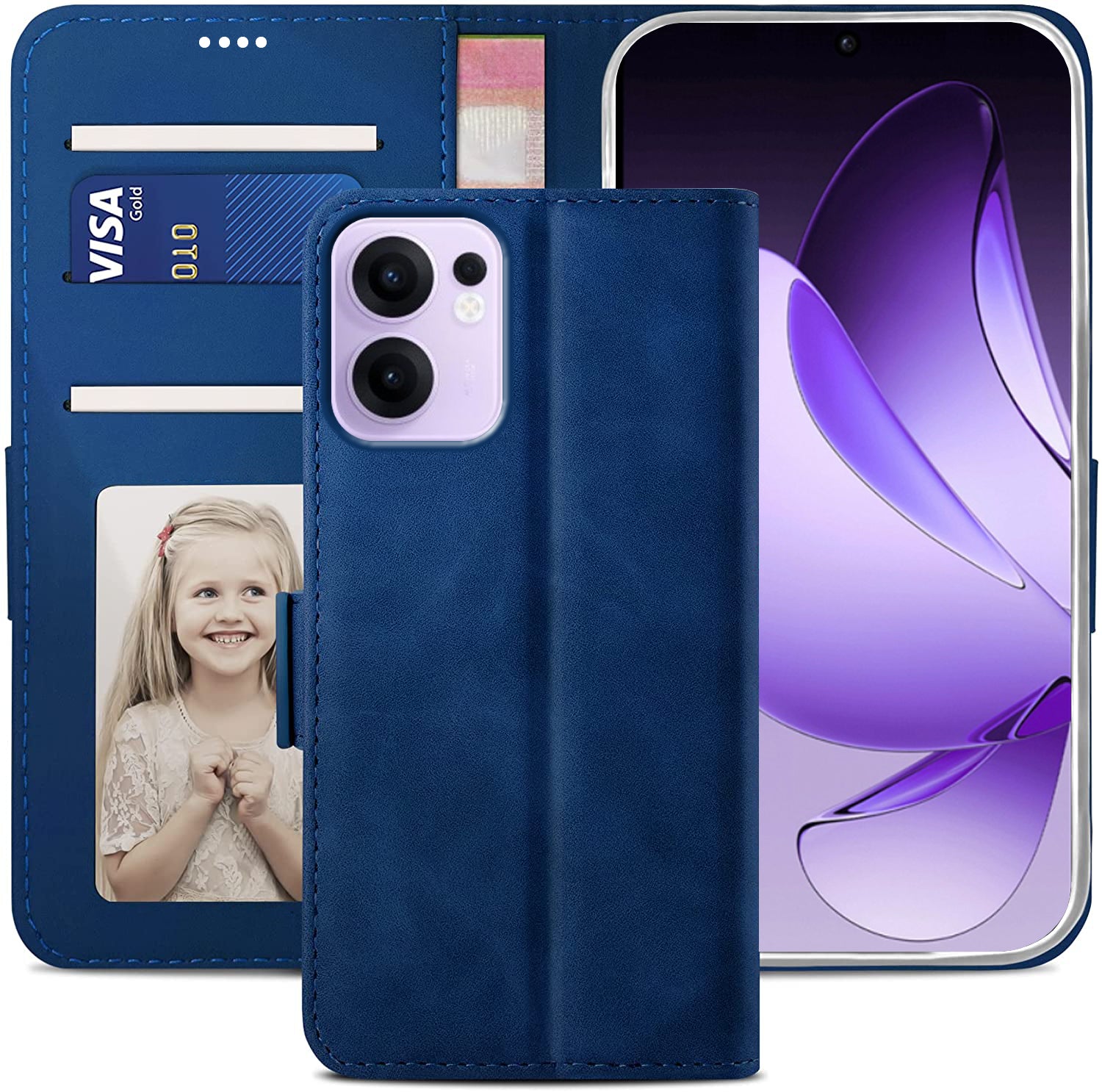 Oppo Reno 13F Wallet Case Shockproof Full Body Protective Card Cover BLUE
