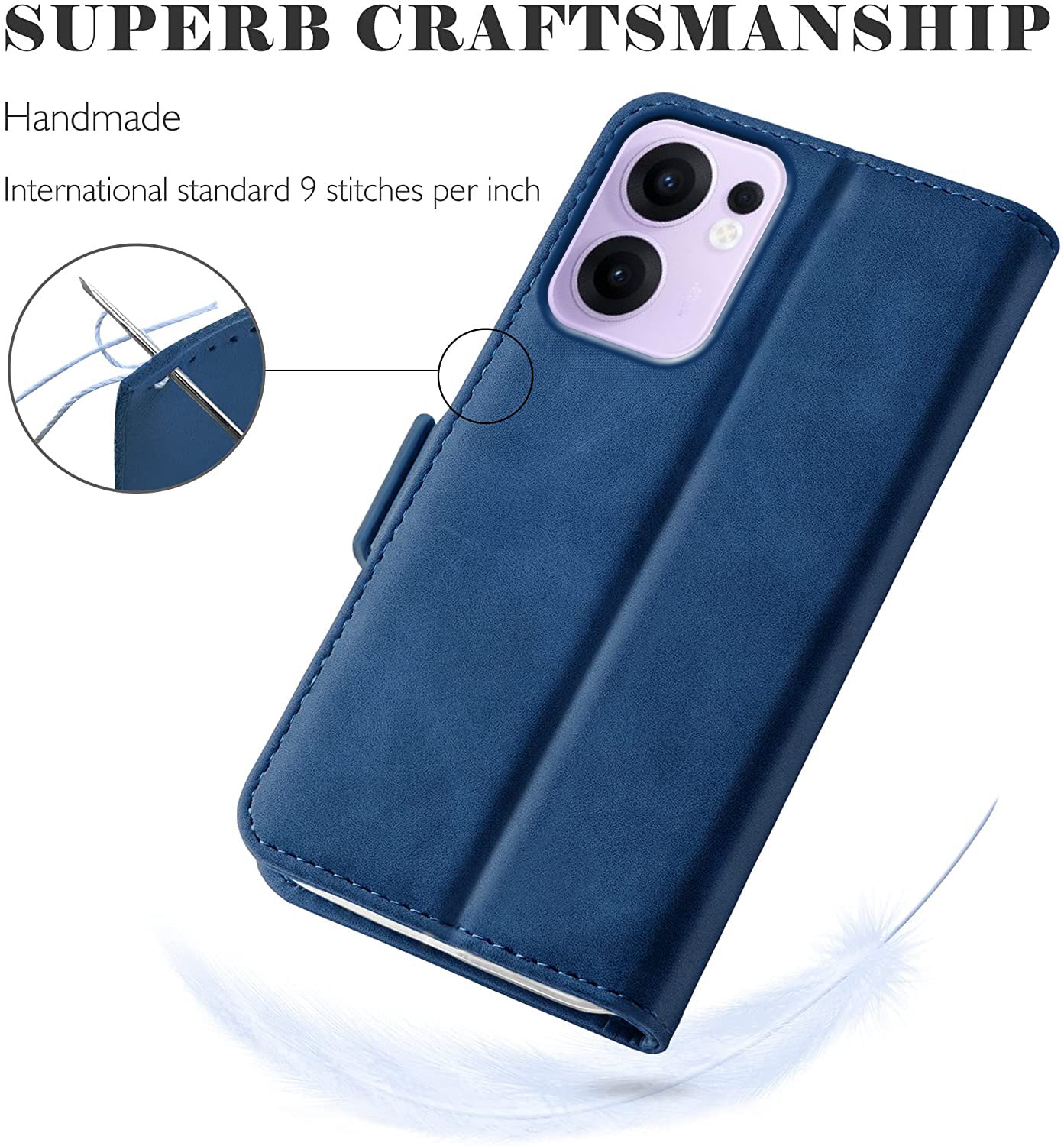 Oppo Reno 13F Wallet Case Shockproof Full Body Protective Card Cover BLUE