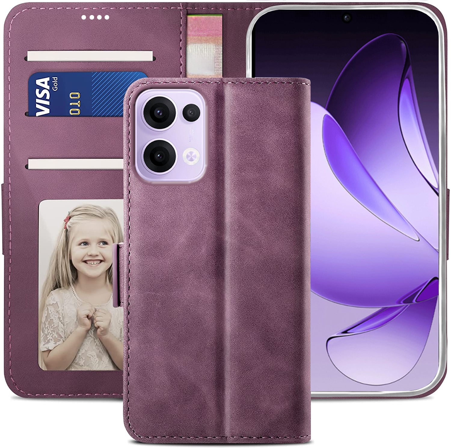 Oppo Reno 13 Wallet Case Shockproof Full Body Protective Card Cover WINE RED