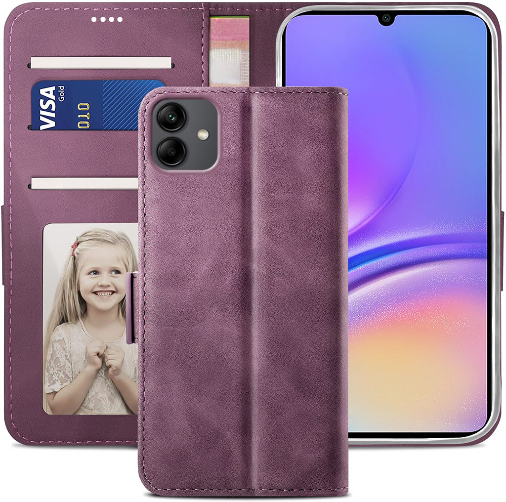 Samsung Galaxy A04 Wallet Case Shockproof Full Body Protective Card Cover WINE RED