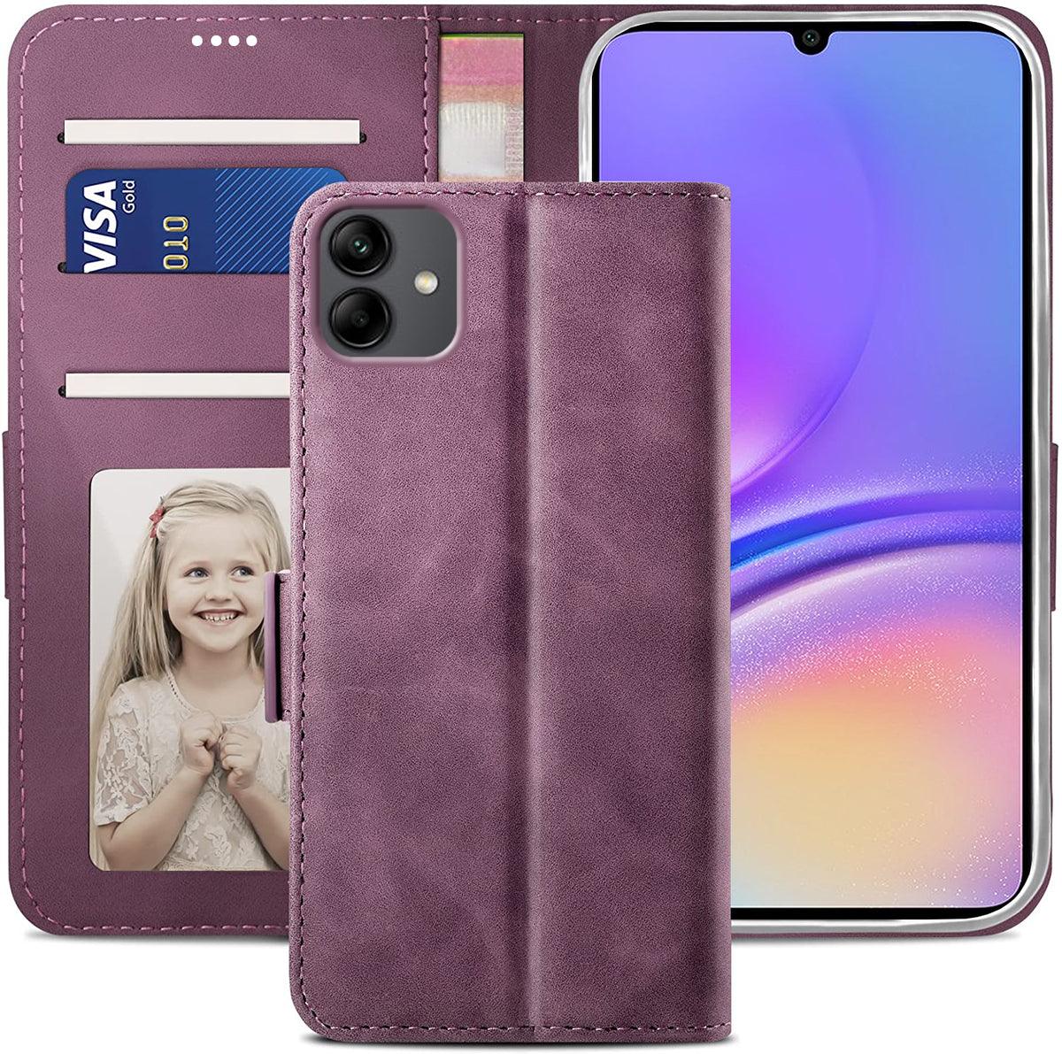Samsung Galaxy A04 Wallet Case Shockproof Full Body Protective Card Cover WINE RED
