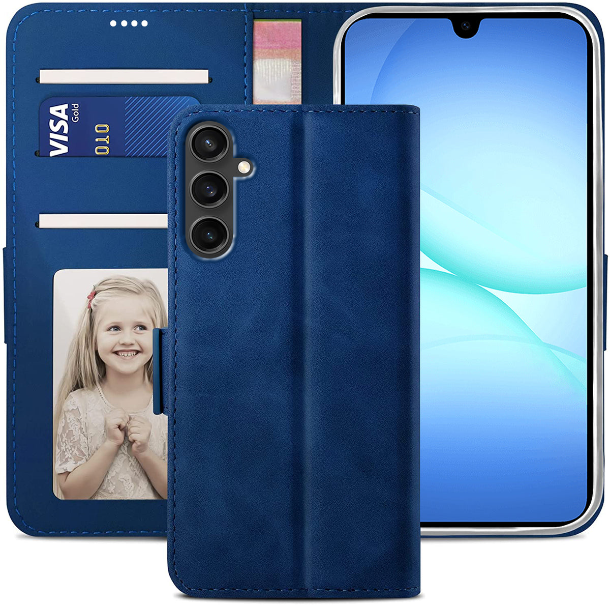 Samsung Galaxy A17 Wallet Case Shockproof Full Body Protective Card Cover BLUE