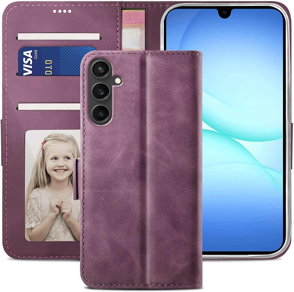 Samsung Galaxy A24 Wallet Case Shockproof Full Body Protective Card Cover WINE RED