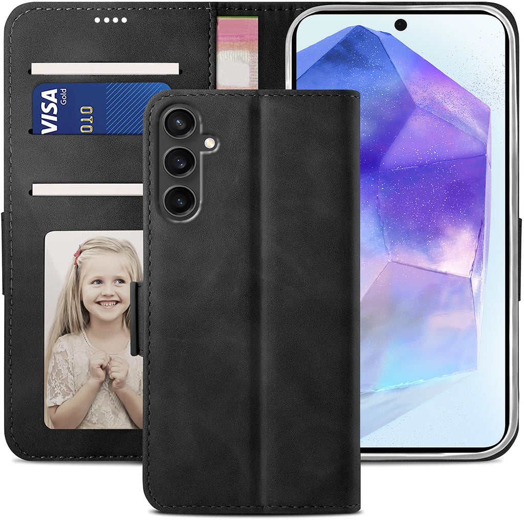 Samsung A37 Wallet Case Shockproof Full Body Protective Card Cover BLACK
