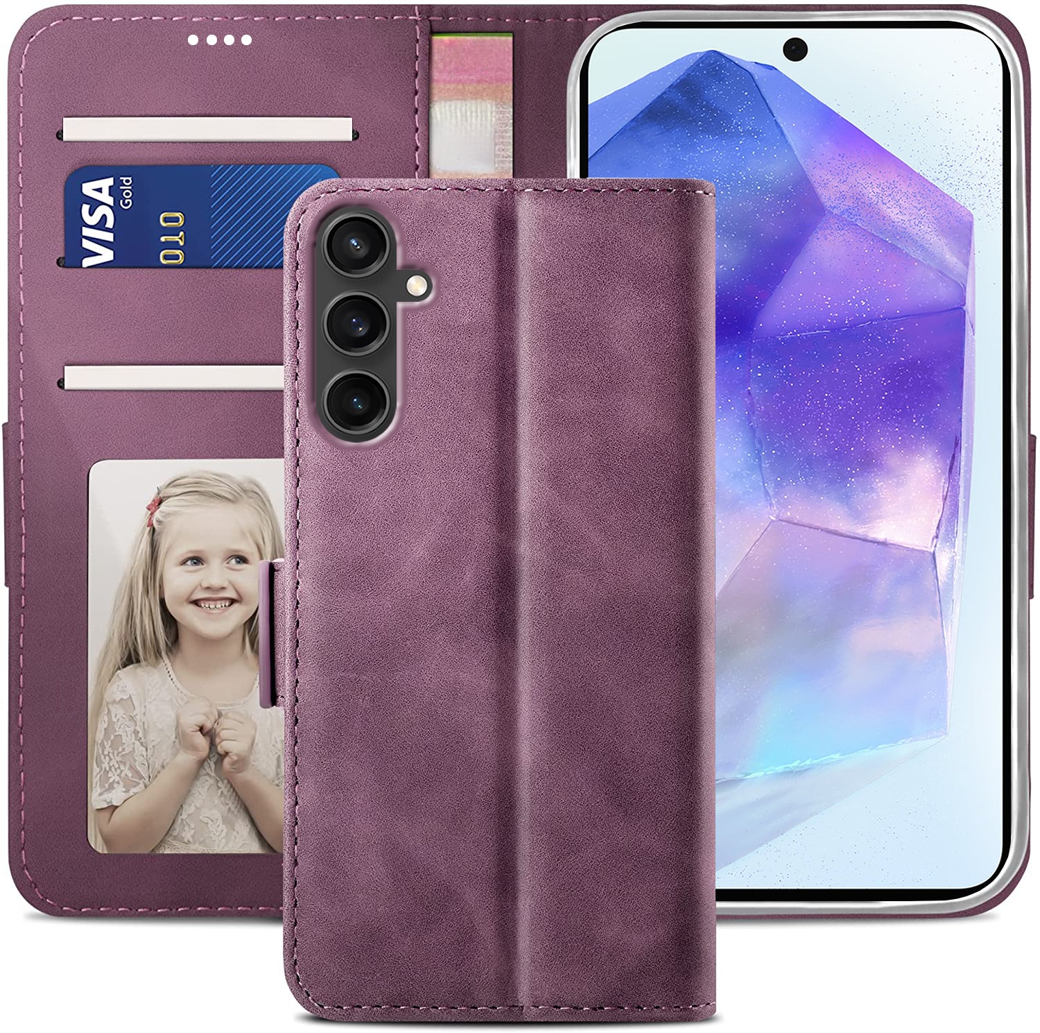 Samsung A57 Wallet Case Shockproof Full Body Protective Card Cover WINE RED