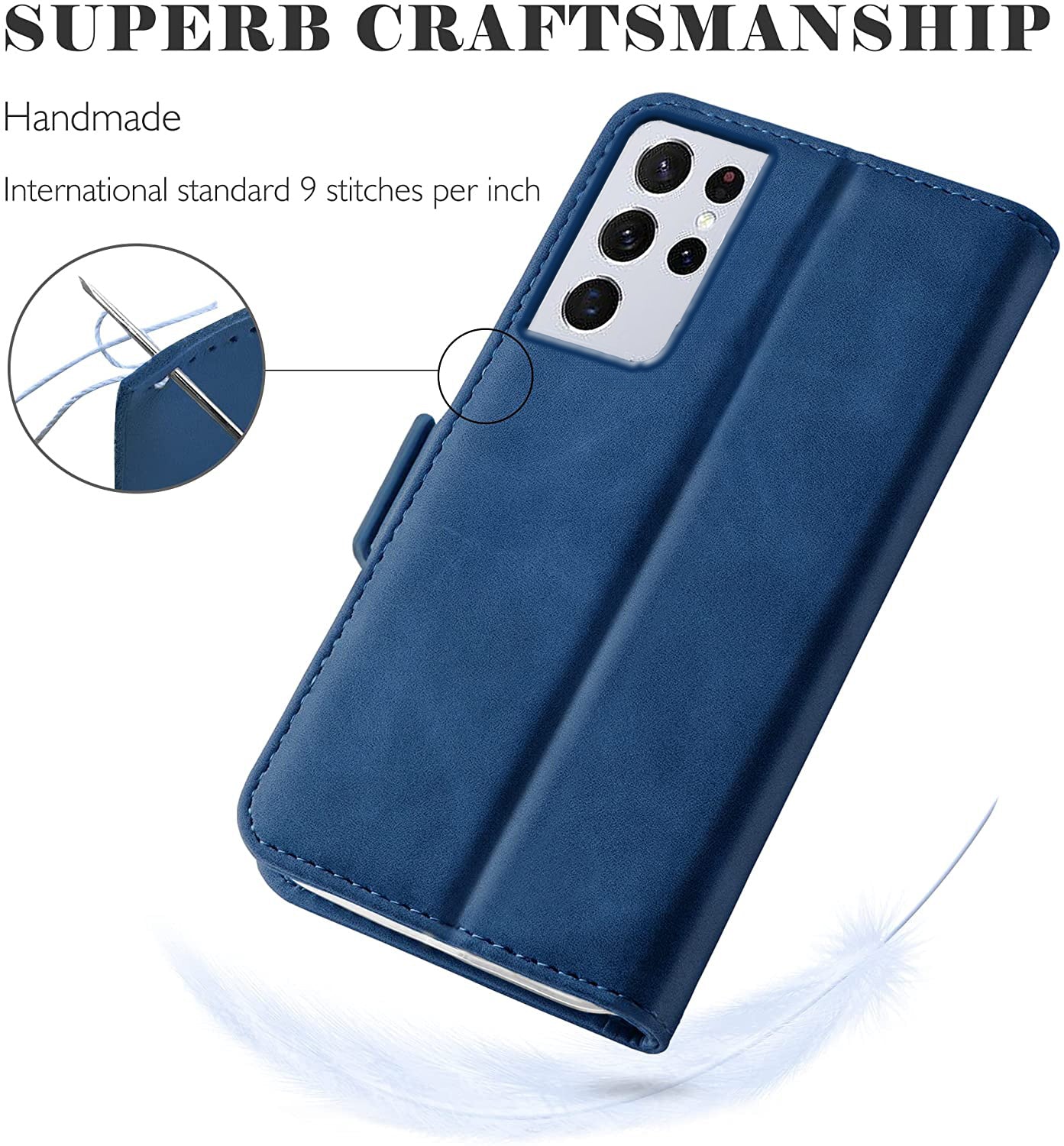 Samsung S21 Ultra Wallet Case Shockproof Full Body Protective Card Cover BLUE