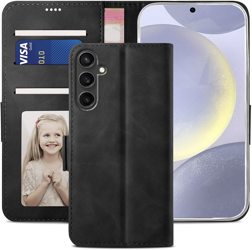 Samsung S26 Plus Wallet Case Shockproof Full Body Protective Card Cover BLACK