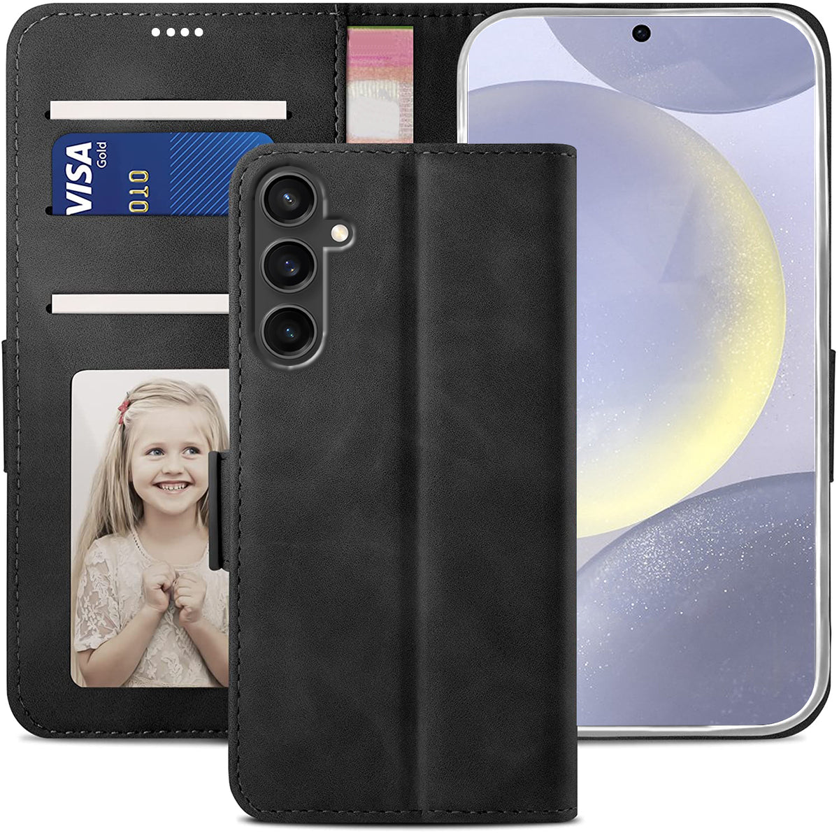 Samsung S26 Plus Wallet Case Shockproof Full Body Protective Card Cover BLACK