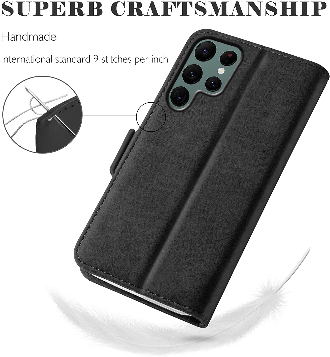 Samsung Galaxy S25 Ultra Wallet Case Shockproof Full Body Protective Card Cover BLACK